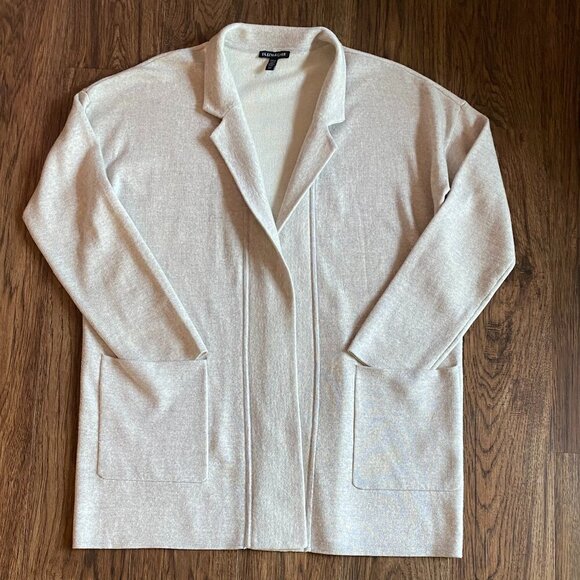 Eileen Fisher light grey wool blend cardigan Womens Small Petite open loose soft - Picture 1 of 10